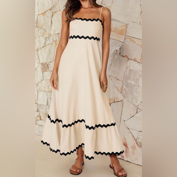 NWT Spaghetti Strap Backless Sundress Flowy Smocked Lace Swing A Line Midi Dress - Picture 2 of 7